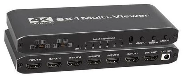 Alt view image 12 of 18 - Torpedo Nova 6x1 HDMI Multi-Viewer & Seamless Switcher - 4K 6-in-1 Video Wall Splitter, Support 2/4/6 Screen Division, Metal Housing, Remote & Button Control for Surveillance, Live Production