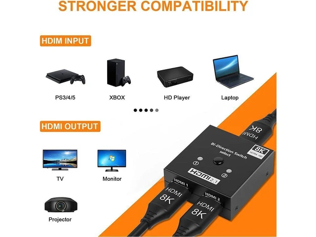 Alt view image 19 of 20 - 4K 120Hz HD Switch HDMI-compatible Adapter 8K HD Bi-Direction Switcher 1x2/2x1 Switch HD Switch Support HDMI 2.1 and HDCP 2.3,Dynamic HDR,Dolby ATMOS,Dolby vision for Xiaomi Box PS5/4 TV Box eokCXOY