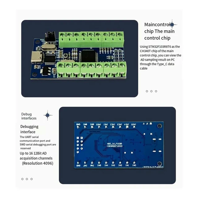 Alt view image 6 of 6 - 2X USB Interface 16 Channels 12Bit Bit AD Sampling Data Acquisition STM32 Uart Communication ADC Multifunction Module