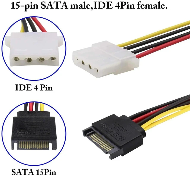 Alt view image 15 of 20 - SATA 15pin to Dual 4pin Molex one-to-Two Power Cord Cable,sata 15P to 4P IDE Hard Drive Power Cord Y-Splitter,SATA Male to 2 Molex Female for 12V/5V IDE HDD DVD.(30cm/2Pack)