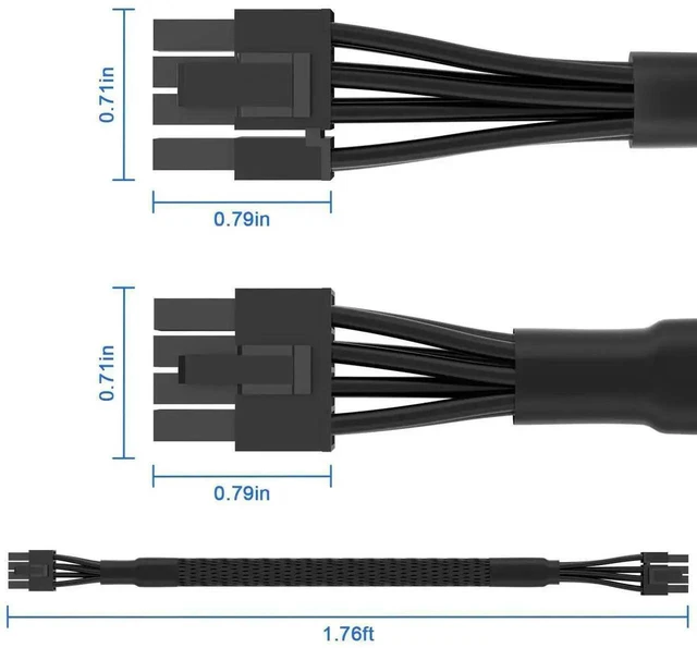 Alt view image 16 of 19 - PCIe Cable for M SI Power Supply, PCIe 8 Pin Male to 6+2 Pin Male GPU Power Extension, 18AWG 10A Modular PSU Cable for M SI MAG A750GL A850GL -25.6 inch(65CM) Black Braided