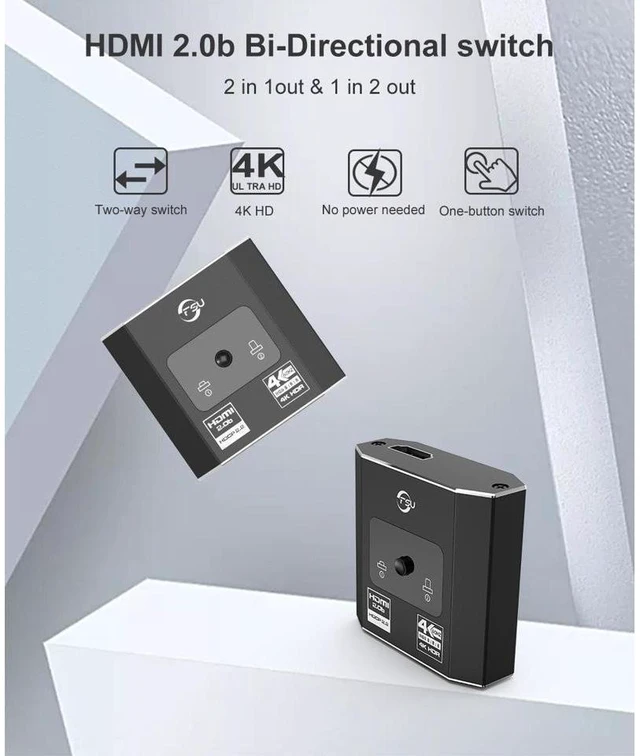 Alt view image 16 of 20 - HDMI Switcher 4K HDMI Splitter Bi-Direction 1x2/2x1 Adapter HDMI Switcher 4k2k@60HZ for DVD PS3 PS4 Fire TV HDMI Switch eokCXOY