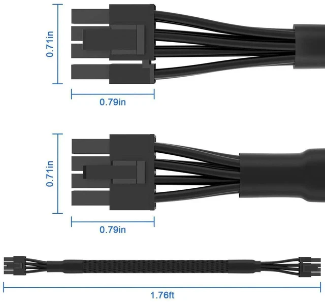 Alt view image 16 of 19 - PCIe Cable for M SI Power Supply, PCIe 8 Pin Male to 6+2 Pin Male GPU Power Extension, 18AWG 10A Modular PSU Cable for M SI MAG A750GL A850GL -25.6 inch(65CM) Black Braided