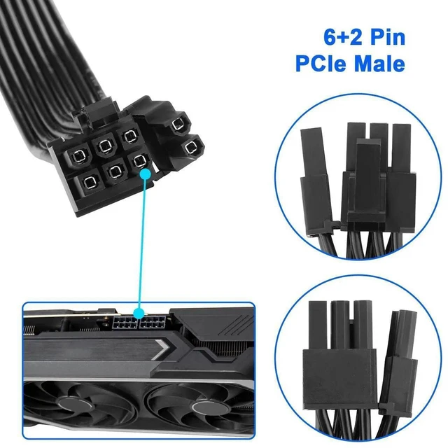Alt view image 14 of 19 - PCIe Cable 8 Pin to 6+2 Pin GPU Power Extension - 25.6 in 18AWG Flat Modular PSU Cable for C orsair, Thermaltake, ARESGAME Power Supply
