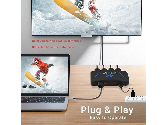 Alt view image 16 of 20 - 1x4 HDMI Splitter, 1 in 4 Out HDMI Splitter Audio Video Distributor Box Support Full HD 3D & 4K x 2K Compatible for Projector, HDTV, STB, DVD, PS3 Etc eokCXOY
