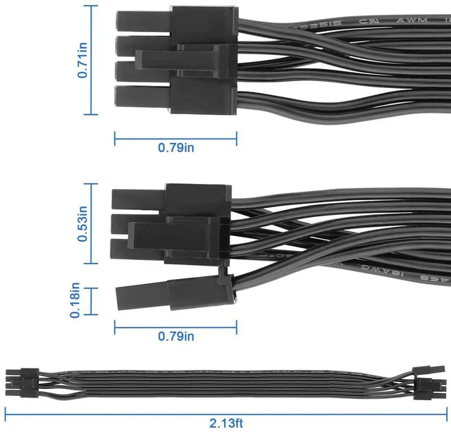 Alt view image 16 of 19 - PCIe Cable 8 Pin to 6+2 Pin GPU Power Extension - 25.6 in 18AWG Flat Modular PSU Cable for C orsair, Thermaltake, ARESGAME Power Supply