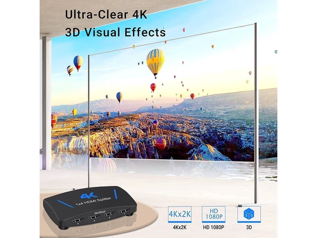 Alt view image 18 of 20 - 1x4 HDMI Splitter, 1 in 4 Out HDMI Splitter Audio Video Distributor Box Support Full HD 3D & 4K x 2K Compatible for Projector, HDTV, STB, DVD, PS3 Etc eokCXOY