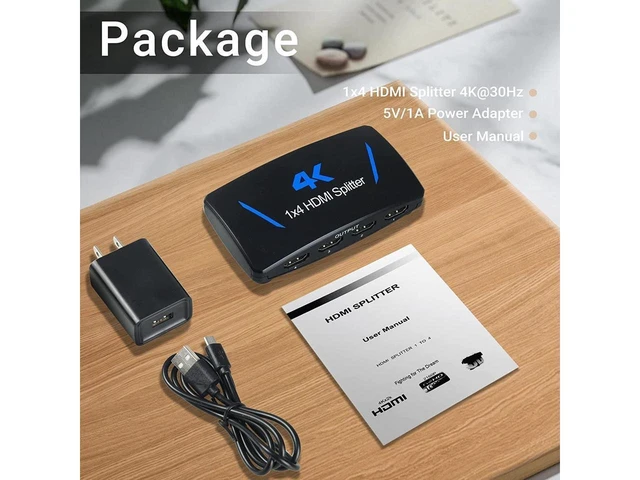 Alt view image 20 of 20 - 1x4 HDMI Splitter, 1 in 4 Out HDMI Splitter Audio Video Distributor Box Support Full HD 3D & 4K x 2K Compatible for Projector, HDTV, STB, DVD, PS3 Etc eokCXOY