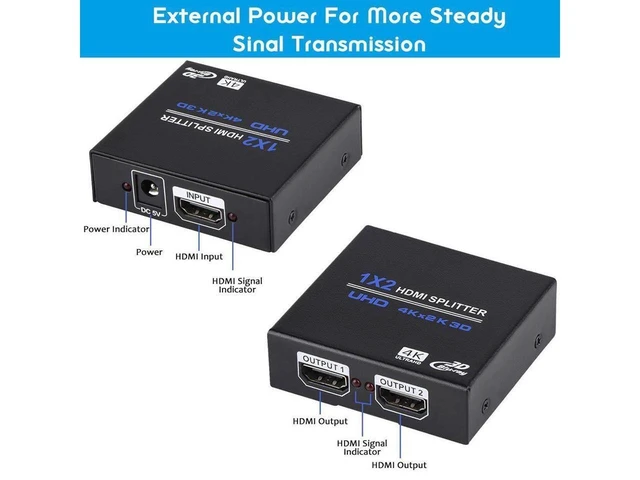 Alt view image 16 of 20 - HDMI Splitter 1x2 , 1 in 2 Out HDMI Splitter Audio Video Distributor 3D & 4K x 2K Box for HDTV, STB, DVD, PS3, Projector Etc eokCXOY