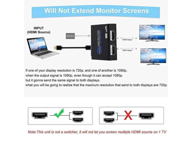 Alt view image 18 of 20 - HDMI Splitter 1x2 , 1 in 2 Out HDMI Splitter Audio Video Distributor 3D & 4K x 2K Box for HDTV, STB, DVD, PS3, Projector Etc eokCXOY