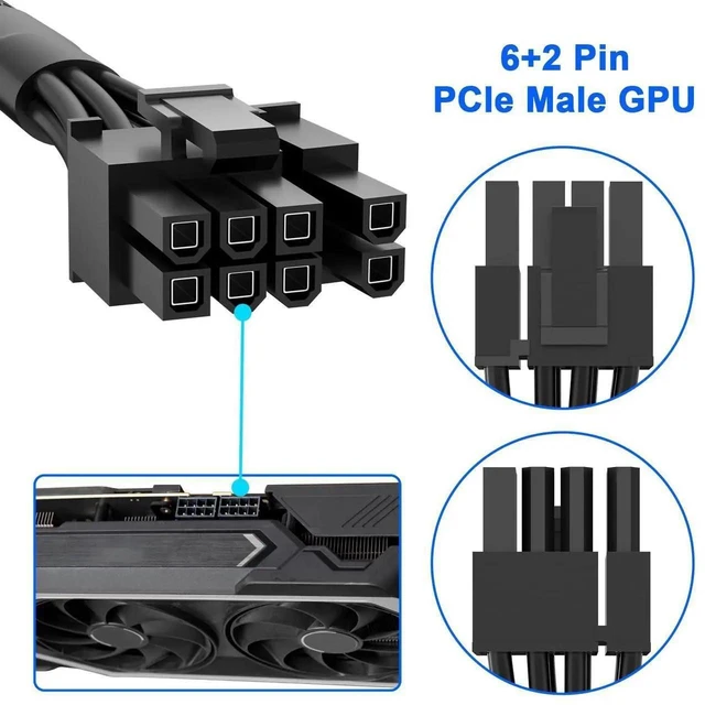 Alt view image 15 of 19 - PCIe Cable for E VGA Power Supply, PCIe 8 Pin Male to 6+2 Pin Male, 18AWG 10A E VGA Supernova Cables -23.6 inch (60cm)