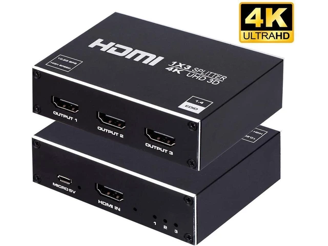 Alt view image 15 of 20 - Hdmi Splitter 1x3, HDMI Splitter 1 in 3 Out, HDMI Splitter Supports Full HD1080P 4K and 3D, Compatible with Xbox PS3/3 Roku Blu-Ray Player HDTV (Included AC Adapter) (Black) eokCXOY