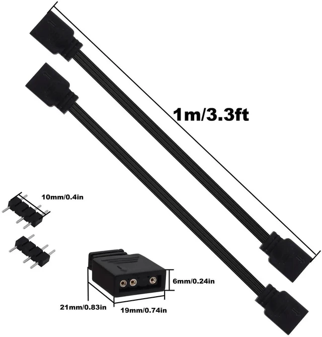 Alt view image 16 of 20 - ARGB Extension Cable 5V 3 Pin Addressable RGB Connector Adapter Extension Cable Synchronous Cord Wire for ARGB LED Fans-1M/3.3FT-2Pcs