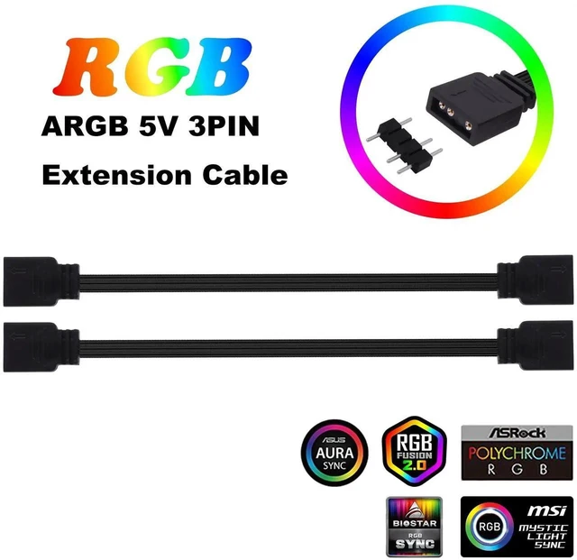 Alt view image 18 of 20 - ARGB Extension Cable 5V 3 Pin Addressable RGB Connector Adapter Extension Cable Synchronous Cord Wire for ARGB LED Fans-1M/3.3FT-2Pcs