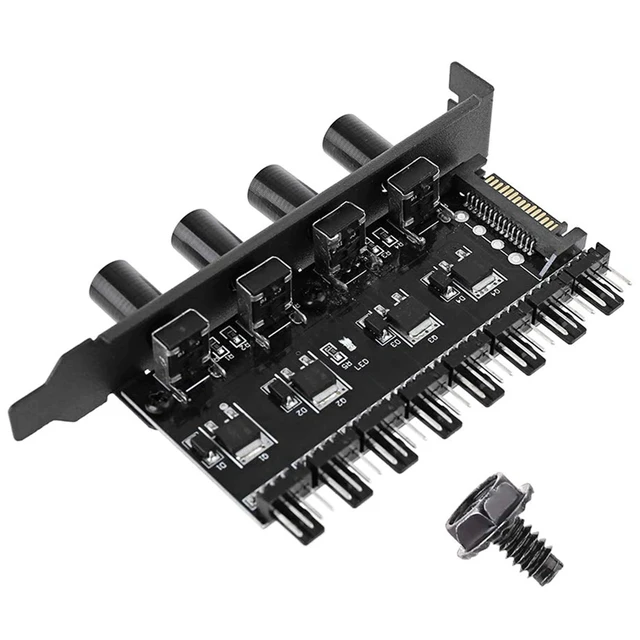 Alt view image 6 of 10 - PC 8 Channels Fan Hub 4 Knob Cooling Fan Speed Controller for CPU Case HDD Vga Pwm Fan Pci Bracket Power By 12V Fan Con