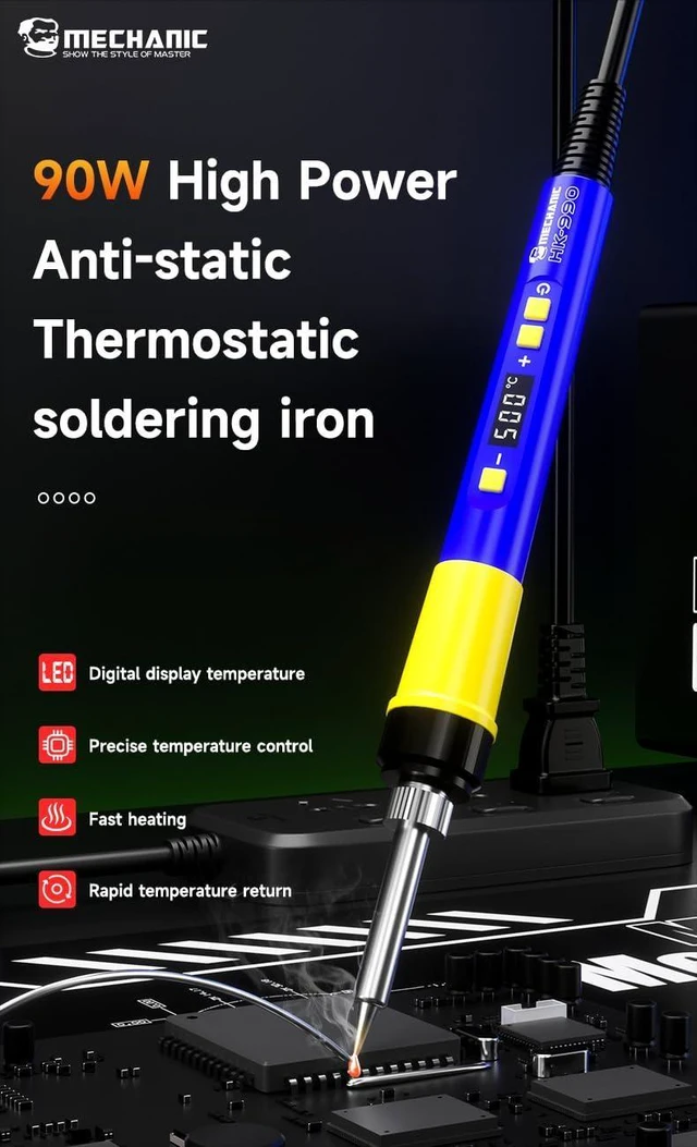Alt view image 9 of 14 - HK-990 Thermostatic Electric Soldering Iron 90W High Power Anti-static Adjustable Portable Welding Solder Repair Tool