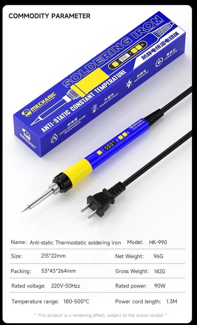 Alt view image 14 of 14 - HK-990 Thermostatic Electric Soldering Iron 90W High Power Anti-static Adjustable Portable Welding Solder Repair Tool