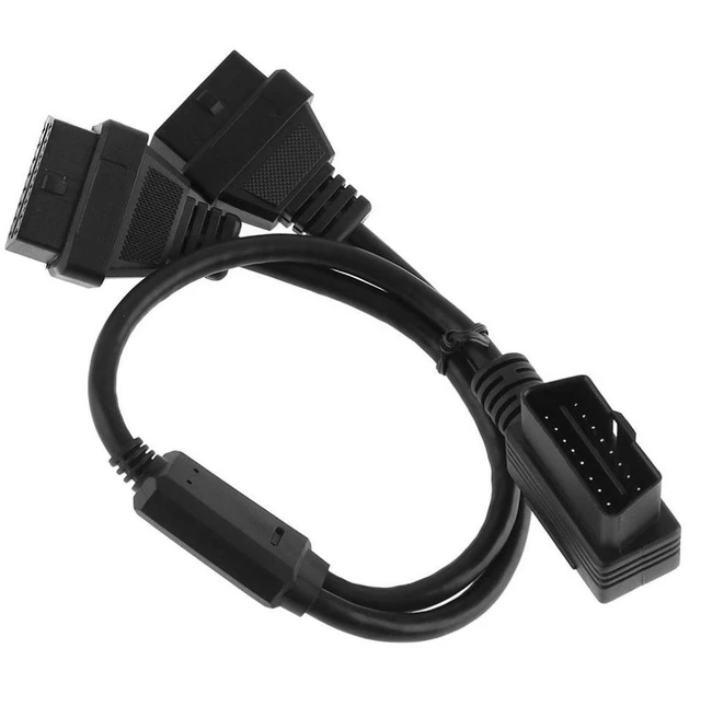 Alt view image 6 of 8 - OBD II OBD2 90 Degree 16 Pin Male to 2 16Pin Female Extended Connector Cable Adapter with 37CM Line for Auto Car Diagnostic Tool
