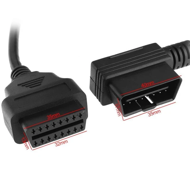 Alt view image 8 of 8 - OBD II OBD2 90 Degree 16 Pin Male to 2 16Pin Female Extended Connector Cable Adapter with 37CM Line for Auto Car Diagnostic Tool