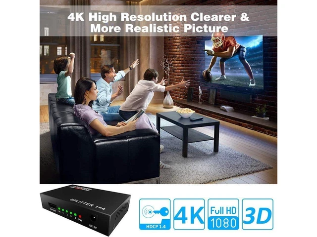 Alt view image 20 of 20 - HDMI Splitter 1 in 4 Out V1.4 Powered 1x4 Ports Box Supports 4K @30Hz Full Ultra HD 1080P 3D Compatible with PC STB Xbox PS4 Fire Stick Roku Blu-Ray Player TV HDTV (1 Input to 4 Outputs) eokCXOY