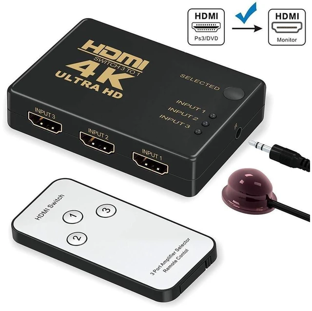 Alt view image 15 of 20 - 4K@30Hz HDMI Switch 3x1 3 in 1 Out 4K HDMI Switch with IR Remote Support 4K@30HZ 3D HD1080P,HDR,Full HD,3D,1080P For HDTV DVD TV BOX Z2 eokCXOY