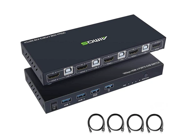 Alt view image 15 of 20 - KVM Switch HDMI 4K @60Hz 4 Port Box, USB Switch with 4 USB 2.0 Hubs, 4 in 1 Out HDMI KVM Switch Support Wireless Keyboard and Mouse and hotkey Switching, No Power Require eokCXOY