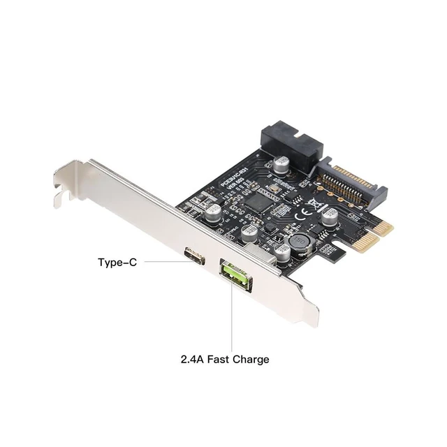 Alt view image 9 of 14 - PCI-e to USB3.1 Type-C Expansion Card PCI-E to USB Fast Charge with 19Pin Front Adapter Card GEN1 5G PCI-express