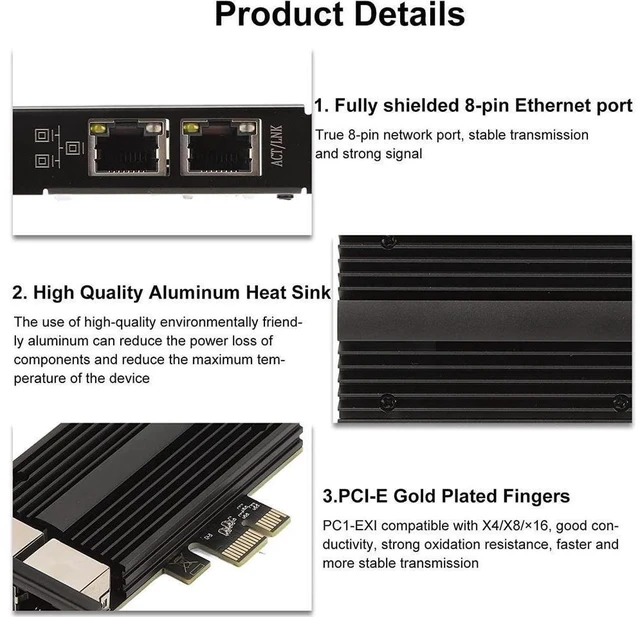Alt view image 17 of 20 - 2.5Gbps PCIe Network Card Dual RJ45 Port Adapter with Intel I226 Chipset 2500/1000/100Mbps PCI Express Gigabit Ethernet NIC Card RJ45 LAN Port Controller for Desktop Gaming Office eokCXOY