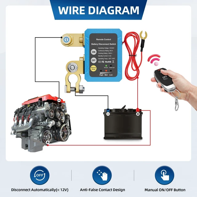 Alt view image 11 of 12 - RVBOATPAT 12V 240A Remote Battery Disconnect Switch Kill Switch Automatic Power Shut Off Switch Remote Control Switch for Auto Car Truck Boat