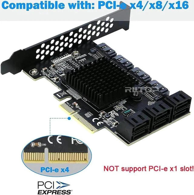 Alt view image 19 of 20 - PCIe x4 SATA Card, 10 Port SATA 6Gbps Controller Expansion Card with Low Profile Bracket, Support 10 SATA 3.0 Devices