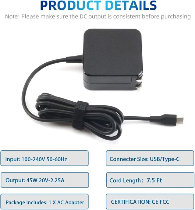 Alt view image 8 of 12 - 45W Type C Quick Charger for Asus Chromebook C302CA C302C C302 C101PA C101P C101 C213SA C213S C213 C523NA C523N C523 C214MA C214M C223NA C223N C423NA C204MA Flip Laptop Power Supply Adapter Cord