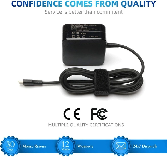 Alt view image 12 of 12 - 45W Type C Quick Charger for Asus Chromebook C302CA C302C C302 C101PA C101P C101 C213SA C213S C213 C523NA C523N C523 C214MA C214M C223NA C223N C423NA C204MA Flip Laptop Power Supply Adapter Cord