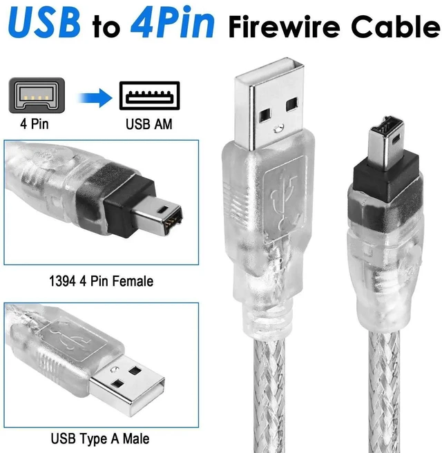 Alt view image 14 of 19 - Firewire to USB Adapter Cable 4Pin IEEE 1394-a to USB 2.0 Converter Cord Firewire 400 Wire Lead for Connecting 4Pin 1394 Devices to USB Host Devices (Transparent Shell) 3ft
