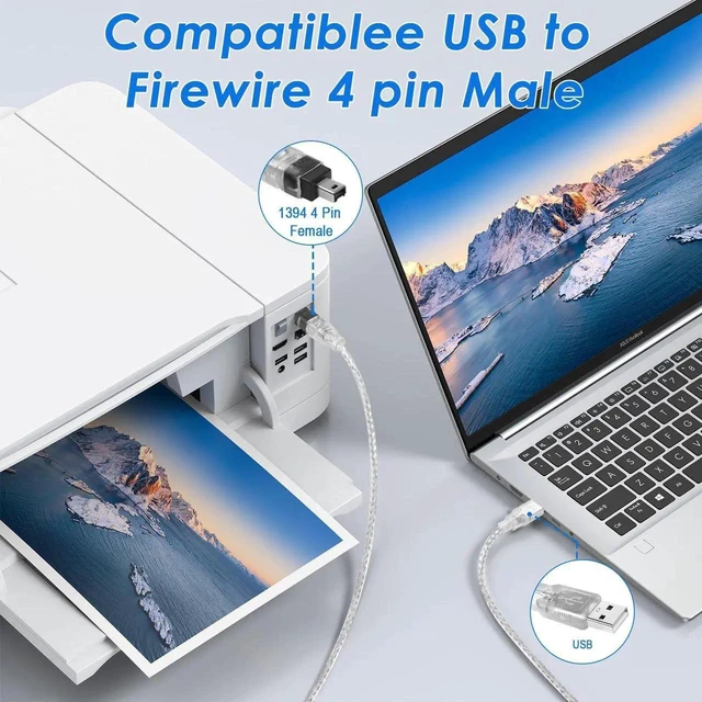 Alt view image 17 of 19 - Firewire to USB Adapter Cable 4Pin IEEE 1394-a to USB 2.0 Converter Cord Firewire 400 Wire Lead for Connecting 4Pin 1394 Devices to USB Host Devices (Transparent Shell) 3ft