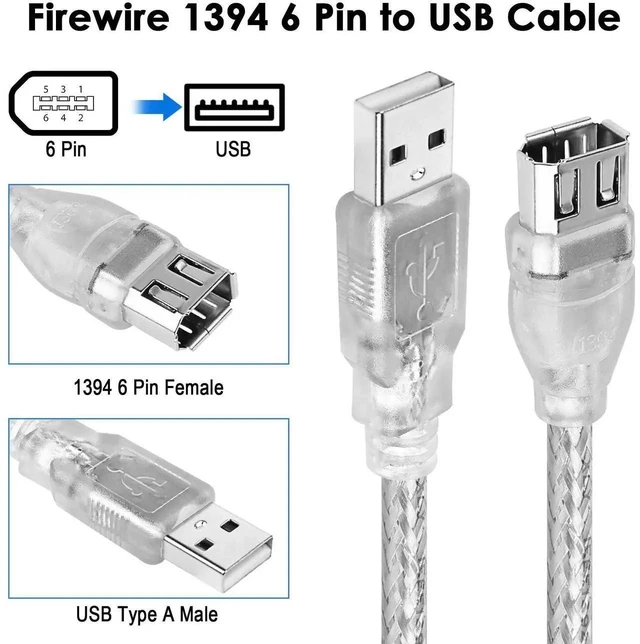 Alt view image 16 of 20 - Firewire to USB Adapter Cable 6-Pin IEEE 1394 Female to USB 2.0 Male Converter Cord for Digital Video Camera Printer More with Firewire 400 1394-a Connector (Transparent Shell) 20cm/7.87inch