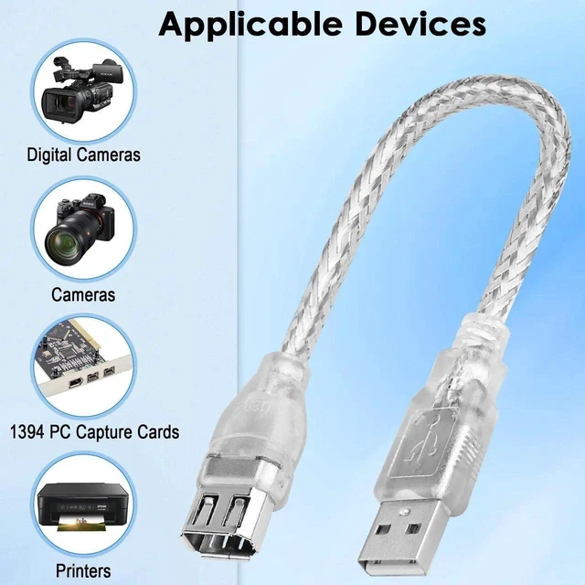 Alt view image 17 of 20 - Firewire to USB Adapter Cable 6-Pin IEEE 1394 Female to USB 2.0 Male Converter Cord for Digital Video Camera Printer More with Firewire 400 1394-a Connector (Transparent Shell) 20cm/7.87inch