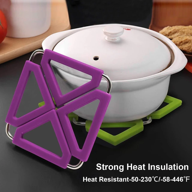 Alt view image 11 of 14 - Set of 5 Silicone Trivet Mat Expandable Hot Pot Holder with Stainless Steel Frame for Home Kitchen Heat Resistant Insulated Hot Pads Coasters Table Dish Mat Tableware Placemat for Hot Pans Bowls