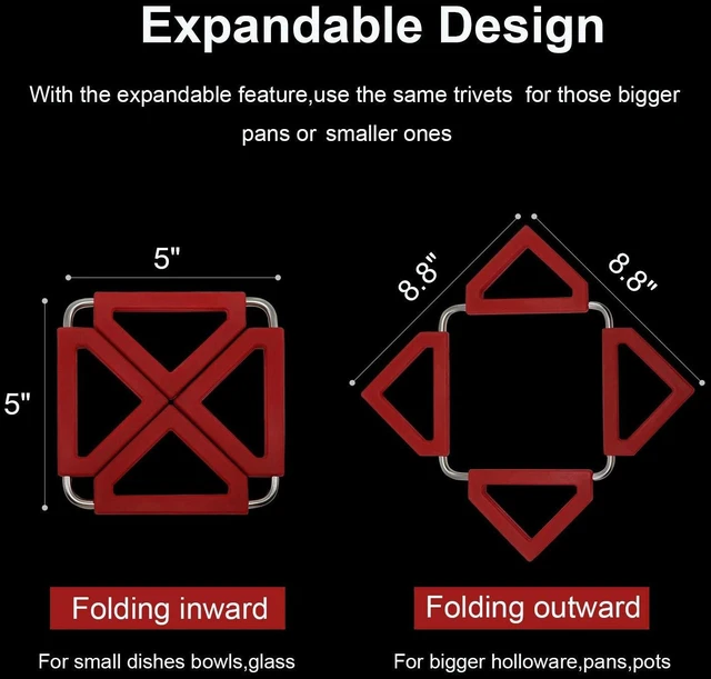 Alt view image 10 of 14 - Set of 5 Silicone Trivet Mat Expandable Hot Pot Holder with Stainless Steel Frame for Home Kitchen Heat Resistant Insulated Hot Pads Coasters Table Dish Mat Tableware Placemat for Hot Pans Bowls