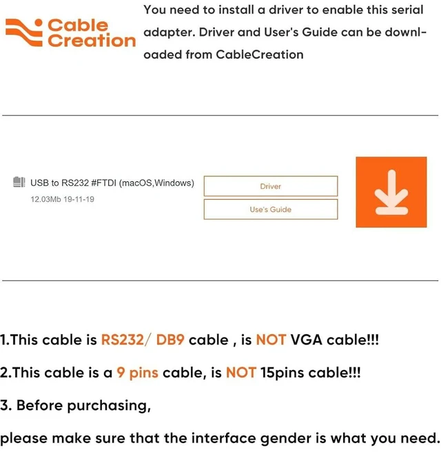Alt view image 20 of 20 - CableCreation USB to RS232 Cable (FTDI Chipset), 3 Feet RS-232 Male DB9 Serial Converter Cable for Windows 11, 10, 8.1, 8,7, Vista, XP, 2000, Linux, Mac OS X,1M / Black
