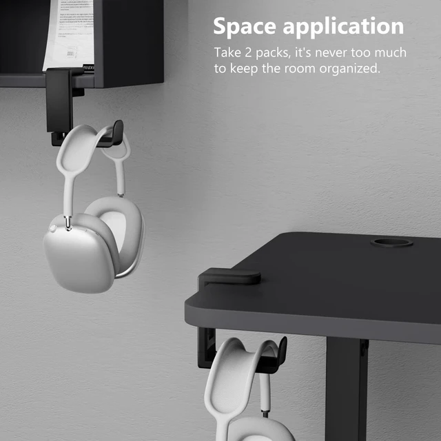 Alt view image 10 of 14 - Rotating Headphone Stand - EURPMASK PC Gaming Headset Stand, Adjustable Clamp-on Headphone Holder, Headphone Hanger Hook Under Desk with 360 Degree Swivel&Cable Clip Organizer - Black, 2 Pack