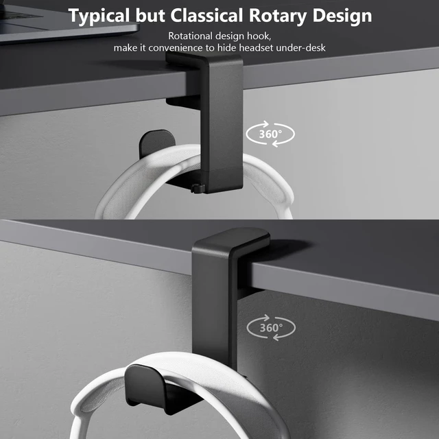 Alt view image 11 of 14 - Rotating Headphone Stand - EURPMASK PC Gaming Headset Stand, Adjustable Clamp-on Headphone Holder, Headphone Hanger Hook Under Desk with 360 Degree Swivel&Cable Clip Organizer - Black, 2 Pack