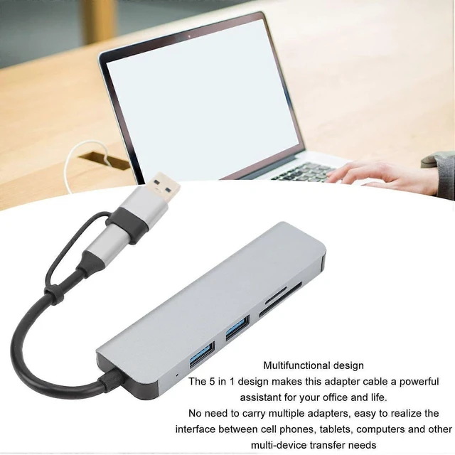Alt view image 7 of 10 - Ecocleanpath 5-in-1 USB C Hub Multiport Adapter with 3 USB 3.0 Ports, SD/TF Card Reader - Gray