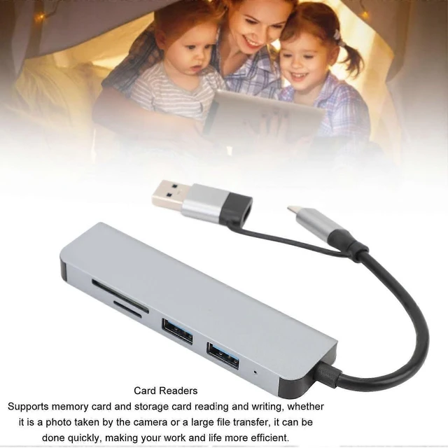 Alt view image 8 of 10 - Ecocleanpath 5-in-1 USB C Hub Multiport Adapter with 3 USB 3.0 Ports, SD/TF Card Reader - Gray