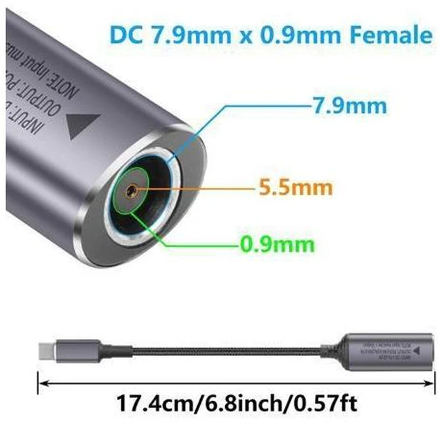 Alt view image 10 of 14 - WISDUM PD 140W DC7909 to USB C Cable DC 7.9mm x 0.9mm Female(7.9 x 5.5mm) Input to Type C Male Power Charging Cable with PD Automatic Identification Chip,for Phones,Tablets,Laptops(DC7909)
