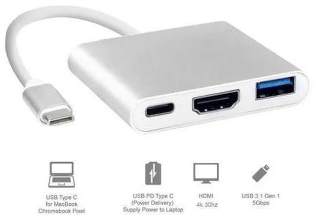 Alt view image 6 of 10 - USB C HUB to Adapter For Macbook Pro/Air Thunderbolt 3 USB Type C Hub to 4K USB 3.0 Port USB-C Power Delivery