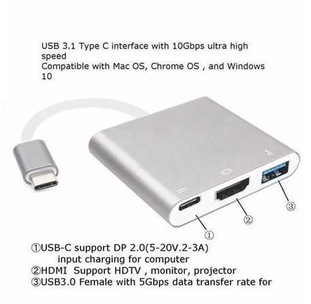 Alt view image 10 of 10 - USB C HUB to Adapter For Macbook Pro/Air Thunderbolt 3 USB Type C Hub to 4K USB 3.0 Port USB-C Power Delivery