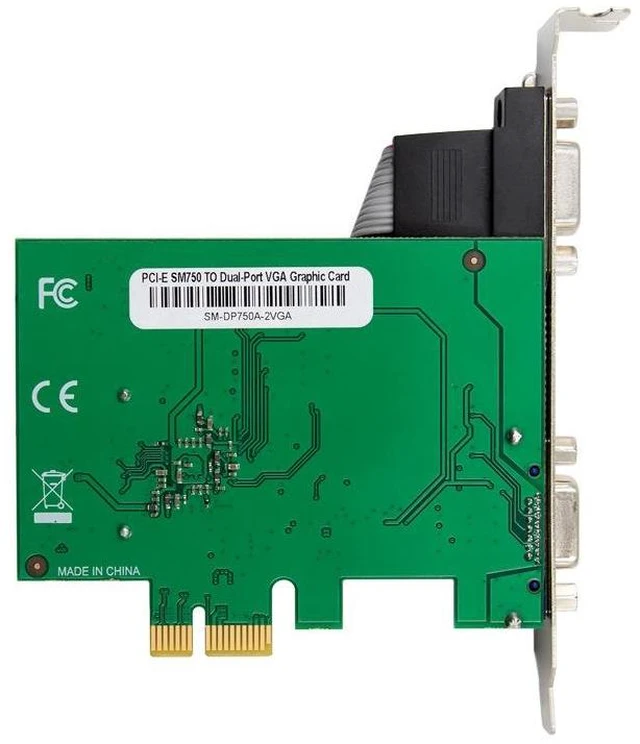 Alt view image 10 of 15 - PCIe x1 Dual VGA Graphics Card SM750, 2D GPU, 16MB-64MB DDR, Dual 300MHz DAC, 1920x1440, Wide Temp (-40°C to +85°C), for Industrial & Embedded Systems