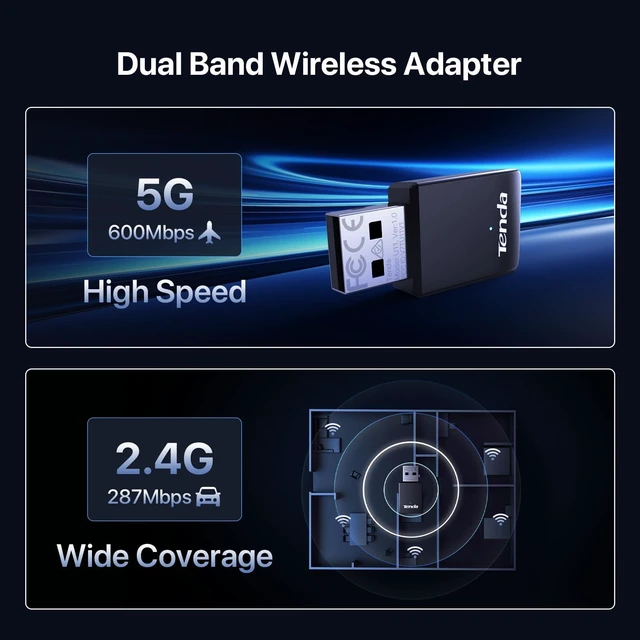Alt view image 10 of 14 - WiFi Adapter for Desktop PC, AX900 USB WiFi Adapter with Dual Band 600Mbps 5GHz/ 286Mbps 2.4GHz, Built-in Driver for Windows 11/10/7, USB WiFi Dongle(U11) (U11|WiFi 6|AX900)