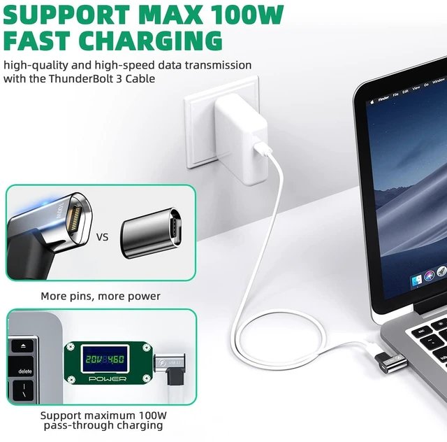 Alt view image 8 of 12 - DuHeSin USB C Magnetic Adapter, (2 Pack) 24Pins USB3.1 10Gbps Data Transfer 4K 60Hz Video PD 100w Charge Compatible with MacBook Pro/Air USB-C Laptop