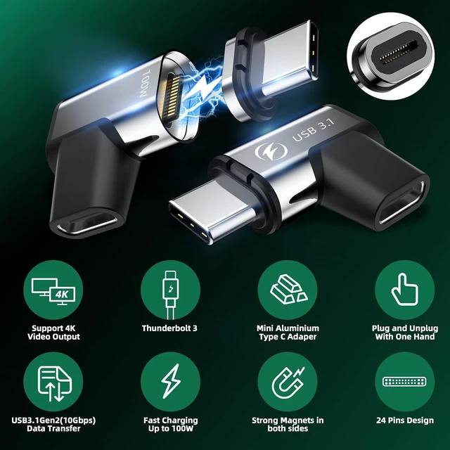 Alt view image 7 of 12 - DuHeSin USB C Magnetic Adapter, (2 Pack) 24Pins USB3.1 10Gbps Data Transfer 4K 60Hz Video PD 100w Charge Compatible with MacBook Pro/Air USB-C Laptop